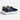 Embossed Shoescoo logo on navy leather heel – Elegante sneaker rear side.