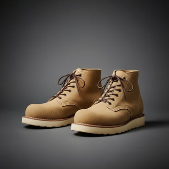 Heritage 9111 suede tooling boots for men in rugged roughout suede with Goodyear welt construction — studio hero shot.
