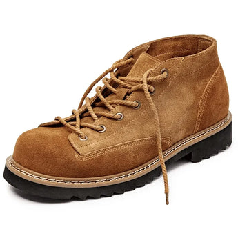 Brown leather boot with laces on a white background