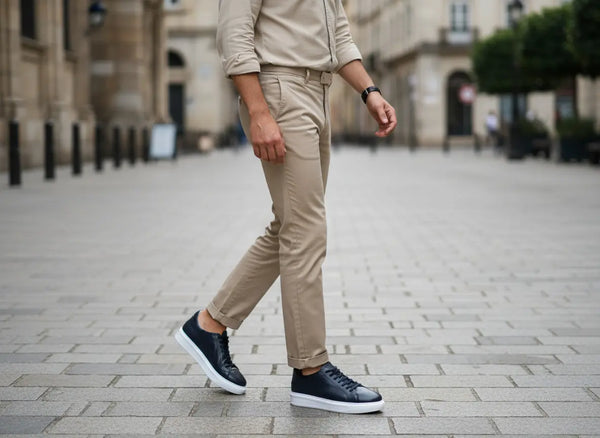 Elegante navy leather sneakers for men — casual weekend style with clean minimalist design