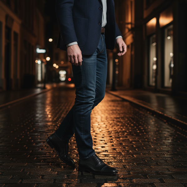 Evening polish with Crestwood black dress oxford shoes styled for night looks.