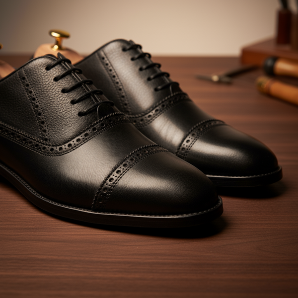 Goodyear welted Crestwood Oxford shoes with a balanced sole profile for comfort and durability.