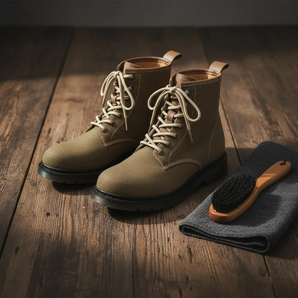 Close-up of canvas texture — breathable, lightweight canvas work boots for men.