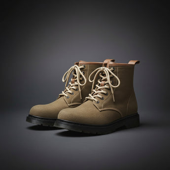 Heritage Canvas Boot in olive — handcrafted canvas work boots for men with Goodyear welt construction.