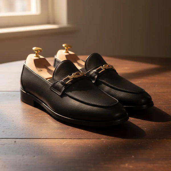 Handcrafted black Goodyear welt loafers – premium leather horsebit loafers for men