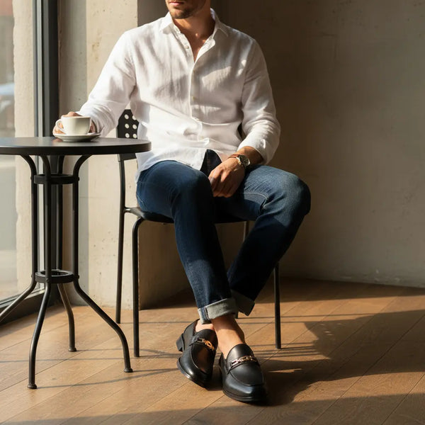 Smart-casual black horsebit loafers for men – handcrafted leather slip-on loafers for day-to-night wear