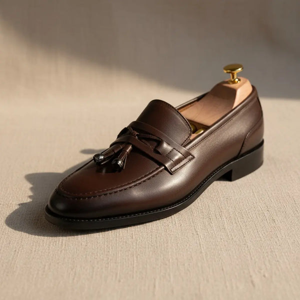 Night-out polish — casual leather loafers for men with refined brown full-grain leather.