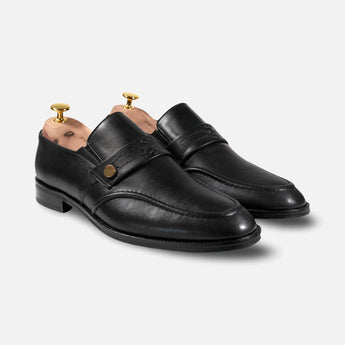 Zenith black leather penny loafers for men — full-grain leather, handcrafted with Goodyear welt construction.