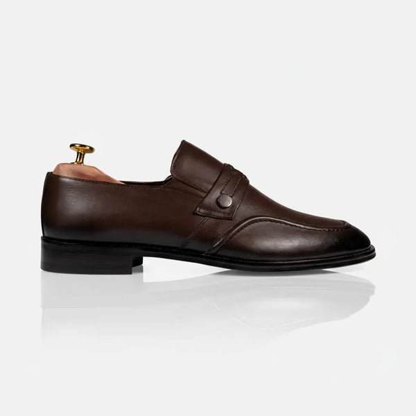 Studio profile shot of Zenith brown leather loafers for men – comfortable dress shoes for daily wear.
